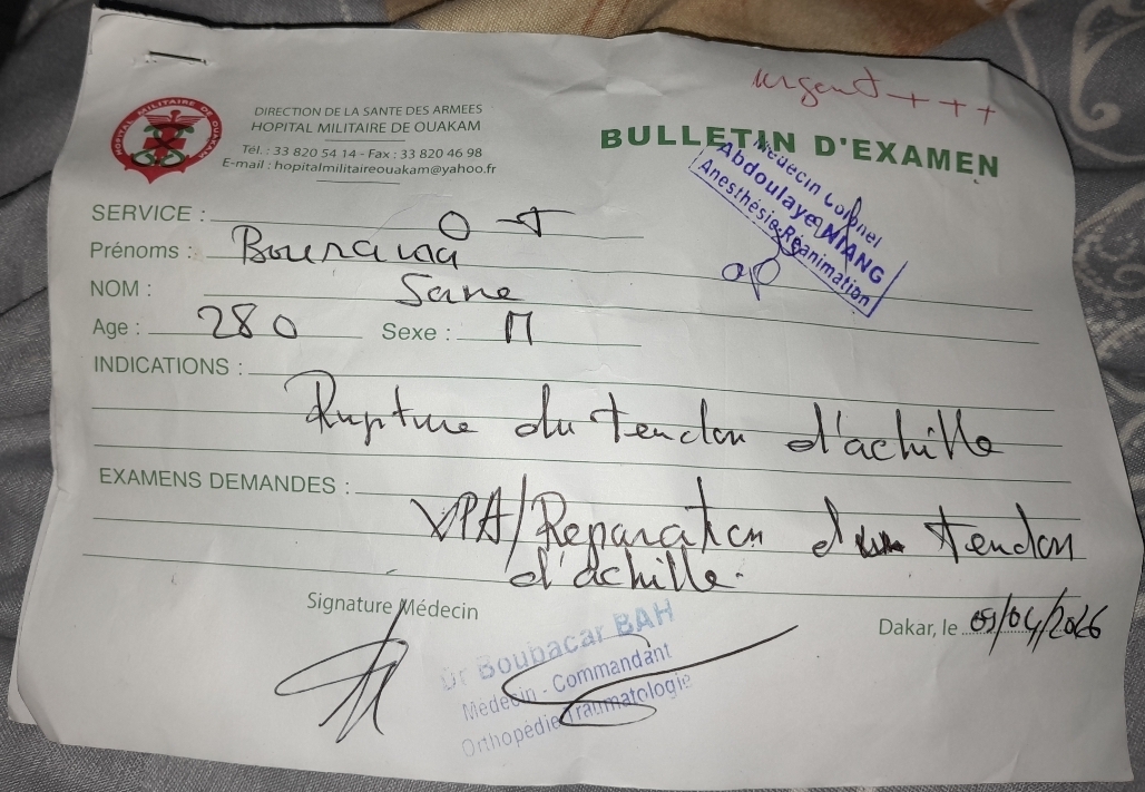 Opération du tendon d Achille dès réception des fonds